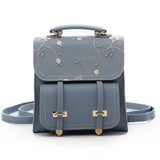 Cute Leather Backpack With Floral Embroidery