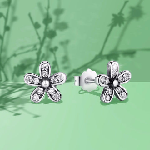 Sterling Silver Dazzling Daisy Stud Earrings