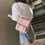 Cute Leather Backpack With Floral Embroidery