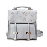 Cute Leather Backpack With Floral Embroidery