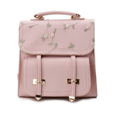 Cute Leather Backpack With Floral Embroidery